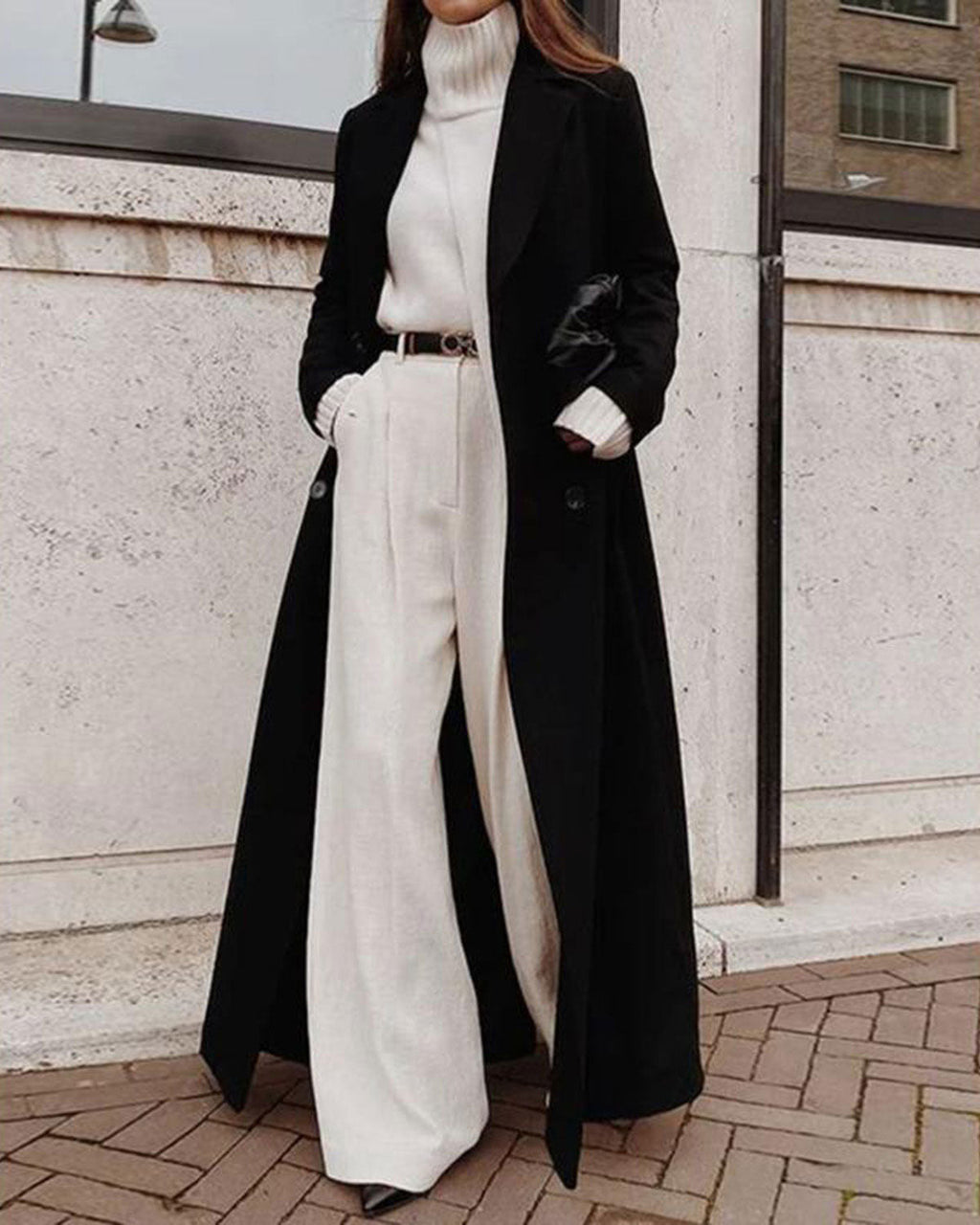 Elegant Lang Jakke med Svart Knapp ? Maxi Design for Uformell Stil 1