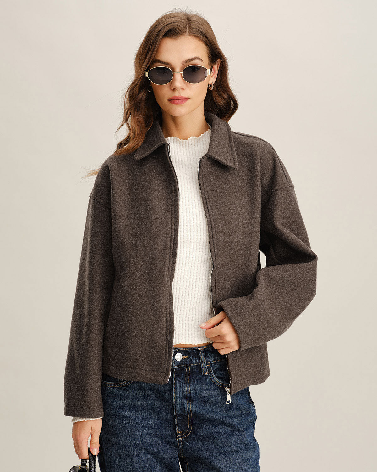 Kaffelommer | Polyester Jakke med Glidelås ? Casual Design for Komfort og Stil 0