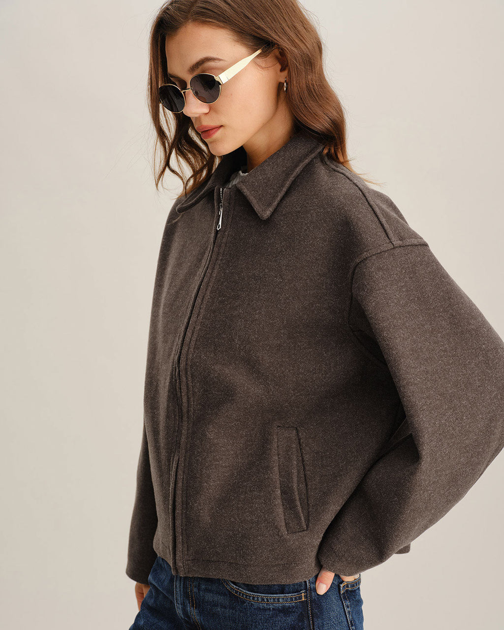 Kaffelommer | Polyester Jakke med Glidelås ? Casual Design for Komfort og Stil 1