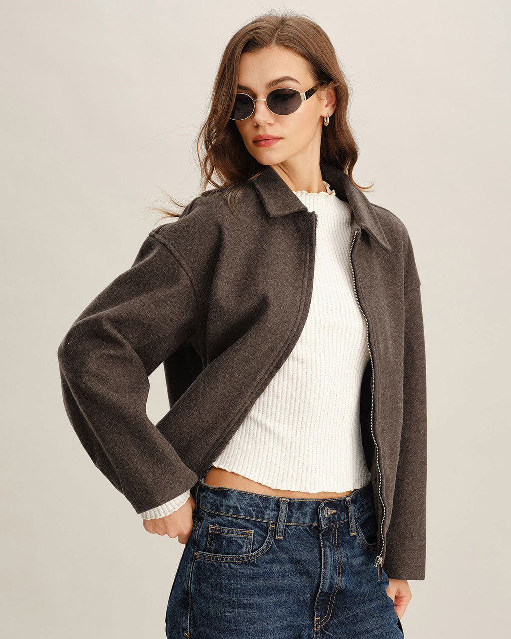 Kaffelommer | Polyester Jakke med Glidelås ? Casual Design for Komfort og Stil 2