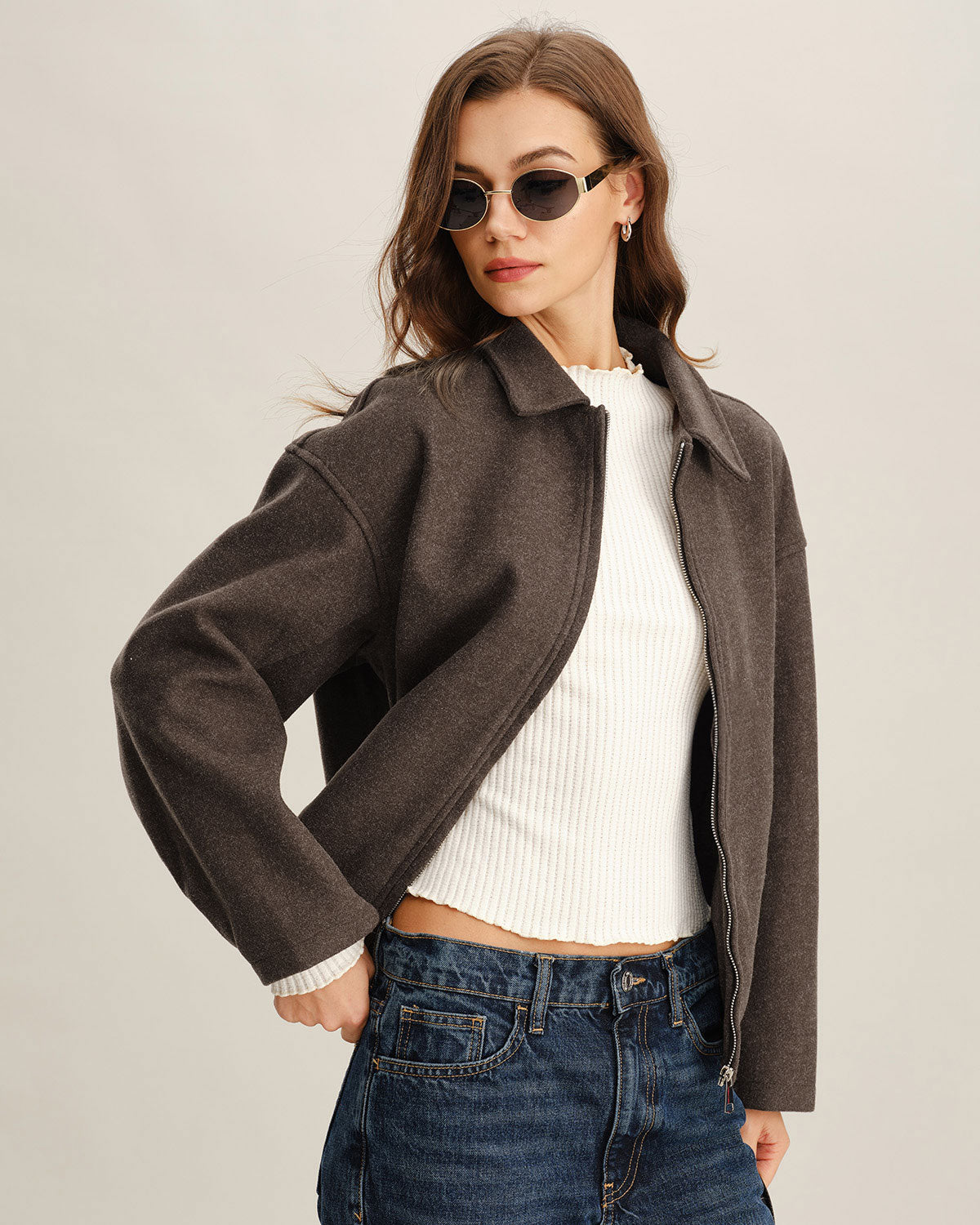 Kaffelommer | Polyester Jakke med Glidelås ? Casual Design for Komfort og Stil 2