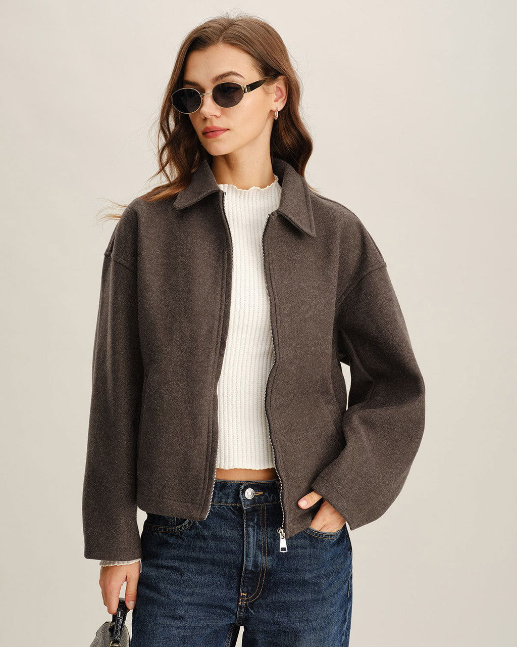 Kaffelommer | Polyester Jakke med Glidelås ? Casual Design for Komfort og Stil 3