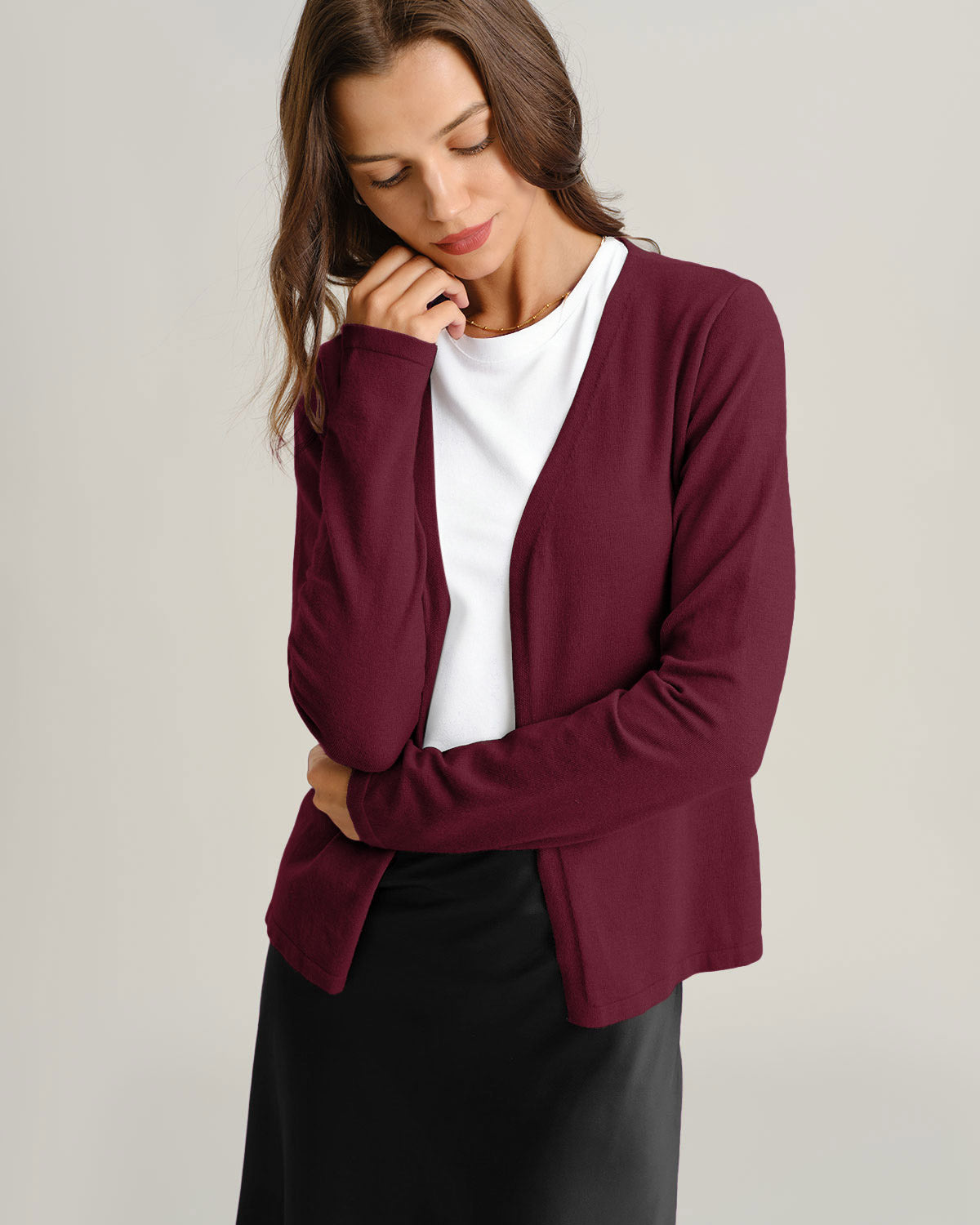 Sophia | Elegant Vinrød Ribbestrikket Cardigan for Hverdagsbruk 0