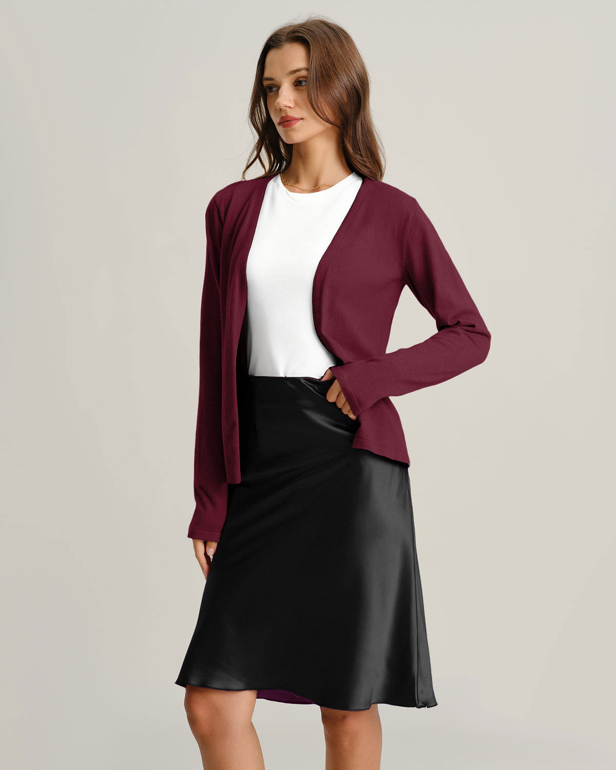 Sophia | Elegant Vinrød Ribbestrikket Cardigan for Hverdagsbruk 3