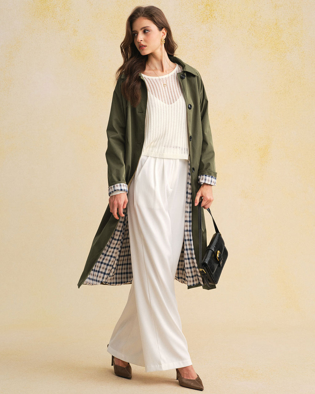 Stilig Grønn Trenchcoat med Kontrastfarger ? Lang Design for Hverdagsbruk 3