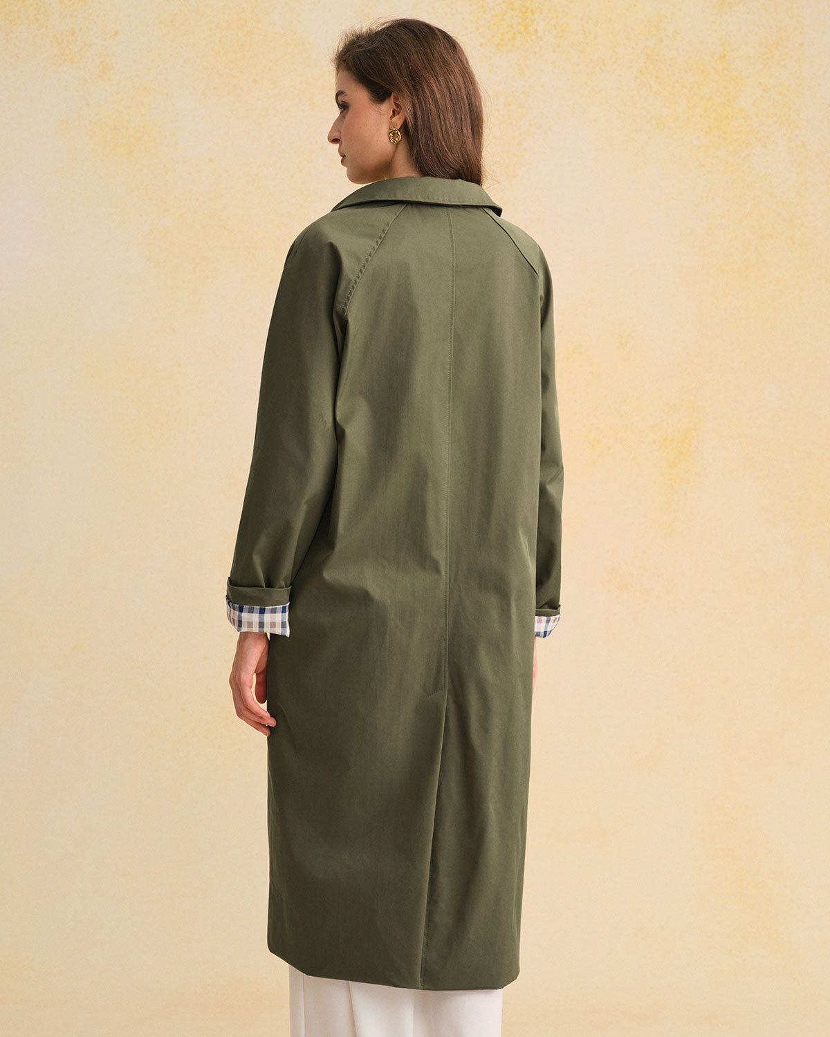 Stilig Grønn Trenchcoat med Kontrastfarger ? Lang Design for Hverdagsbruk 5